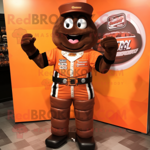 Orange Chocolate Bars mascot costume character dressed with a Moto Jacket and Belts