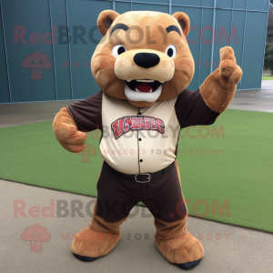 Rust Jaguarundi mascot costume character dressed with a Baseball Tee and Shoe clips