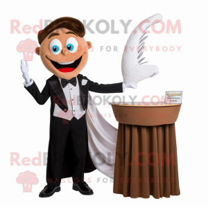 Brown Tooth Fairy mascot costume character dressed with a Tuxedo and Scarves