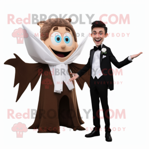 Brown Tooth Fairy mascot costume character dressed with a Tuxedo and Scarves