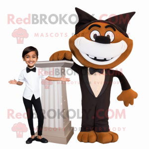 Brown Tooth Fairy mascot costume character dressed with a Tuxedo and Scarves