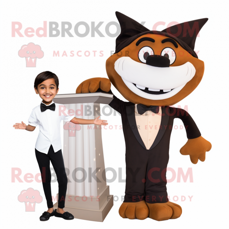 Brown Tooth Fairy mascot costume character dressed with a Tuxedo and Scarves