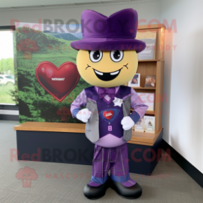 Purple Heart mascot costume character dressed with a Romper and Pocket squares