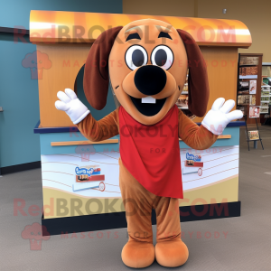 Rust Hot Dog mascot costume character dressed with a Sweatshirt and Bow ties