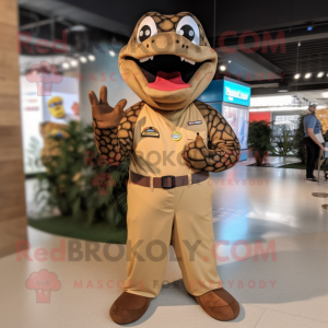 Brown Anaconda mascot costume character dressed with a Mom Jeans and Bracelet watches