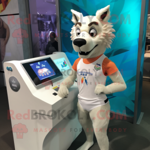 White Hyena mascot costume character dressed with a Swimwear and Watches