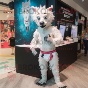 White Hyena mascot costume character dressed with a Swimwear and Watches