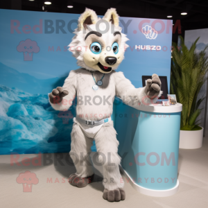White Hyena mascot costume character dressed with a Swimwear and Watches
