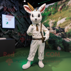 White Roe Deer mascot costume character dressed with a Cargo Pants and Earrings