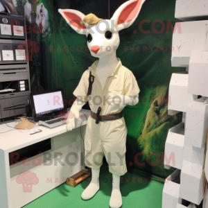 White Roe Deer mascot costume character dressed with a Cargo Pants and Earrings