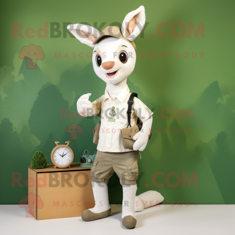 White Roe Deer mascot costume character dressed with a Cargo Pants and Earrings White Roe Deer mascot costume character dressed with a Cargo Pants and Earrings