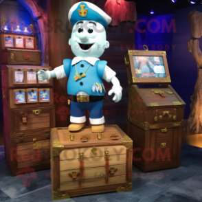 Navy Treasure Chest mascot costume character dressed with a Henley Shirt and Digital watches