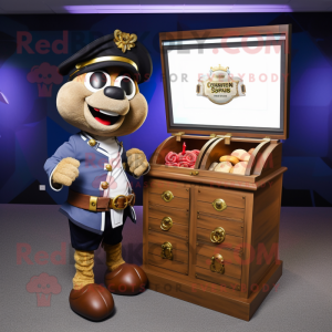 Navy Treasure Chest mascot costume character dressed with a Henley Shirt and Digital watches