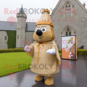 Tan Irish Castle mascot costume character dressed with a Raincoat and Keychains