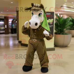 Olive Horse mascot costume character dressed with a Dress Shirt and Gloves