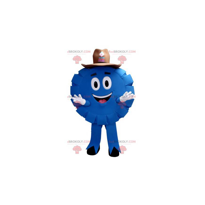 Mascote cowboy do xerife de fichas de pôquer azul e redondo -