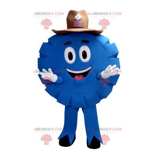 Mascote cowboy do xerife de fichas de pôquer azul e redondo -