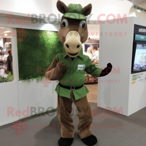 Olive Horse mascot costume character dressed with a Dress Shirt and Gloves