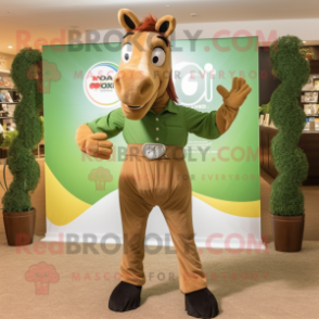 Olive Horse mascot costume character dressed with a Dress Shirt and Gloves