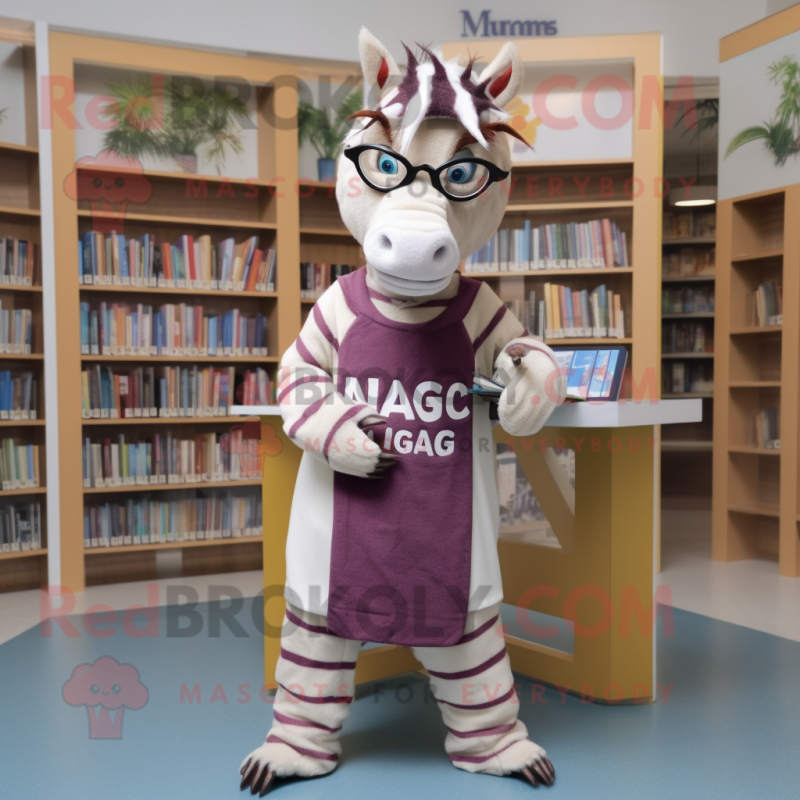 nan Quagga mascot costume character dressed with a Skirt and Reading glasses nan Quagga mascot costume character dressed with a Skirt and Reading glasses