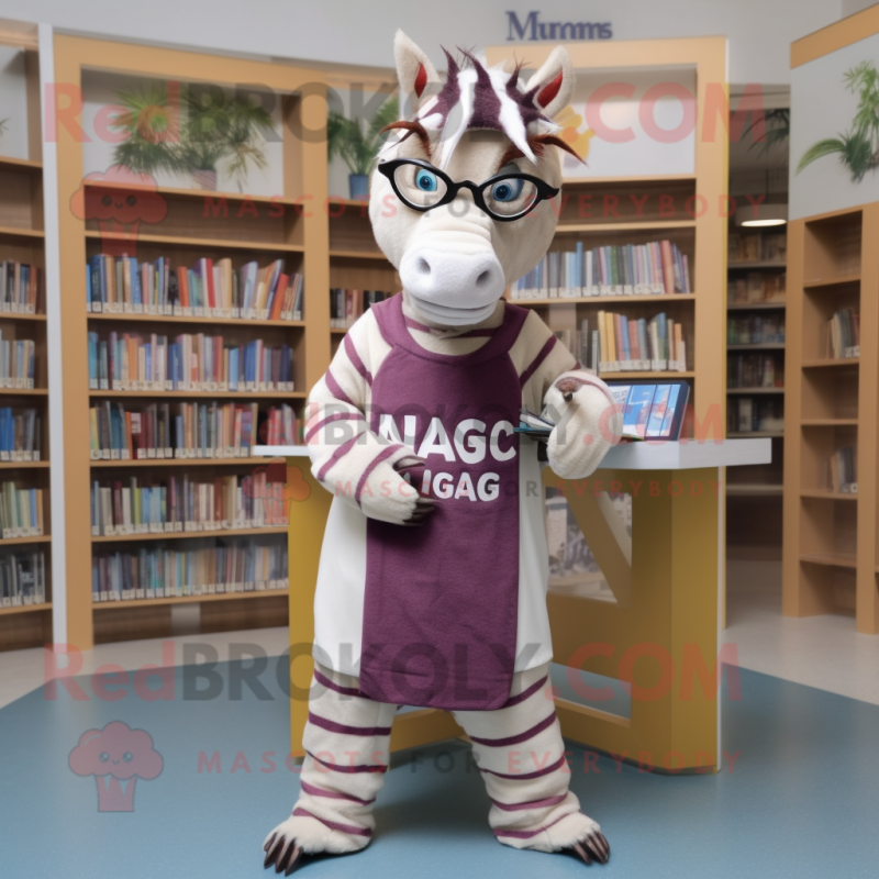 nan Quagga mascot costume character dressed with a Skirt and Reading glasses