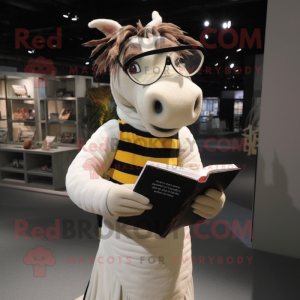 nan Quagga mascot costume character dressed with a Skirt and Reading glasses