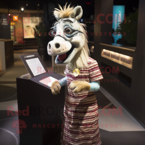 nan Quagga mascot costume character dressed with a Skirt and Reading glasses