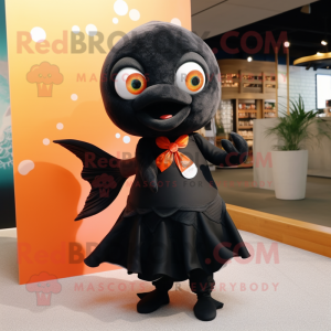 Black Goldfish mascot costume character dressed with a Wrap Dress and Tie pins