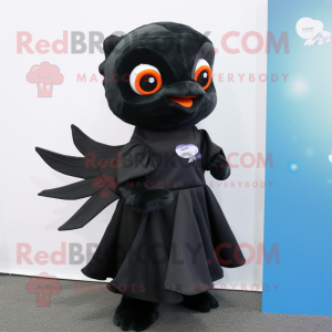 Black Goldfish mascot costume character dressed with a Wrap Dress and Tie pins