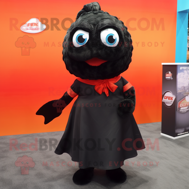 Black Goldfish mascot costume character dressed with a Wrap Dress and Tie pins Black Goldfish mascot costume character dressed with a Wrap Dress and Tie pins