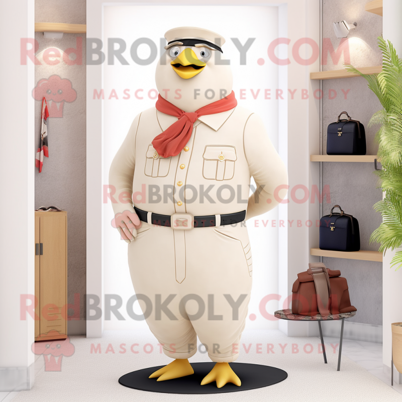 Beige Pigeon mascot costume character dressed with a Dress Pants and Belts Beige Pigeon mascot costume character dressed with a Dress Pants and Belts
