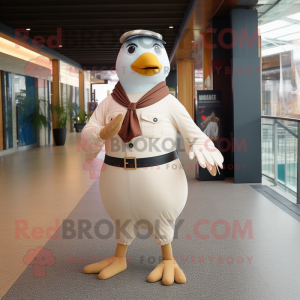 Beige Pigeon mascot costume character dressed with a Dress Pants and Belts