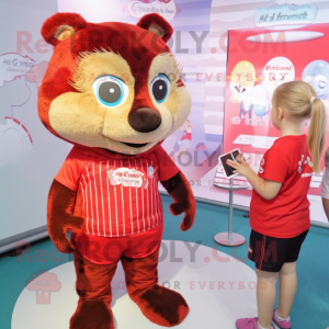 Red Chipmunk mascot costume character dressed with a One-Piece Swimsuit and Hair clips