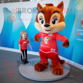 Red Chipmunk mascot costume character dressed with a One-Piece Swimsuit and Hair clips