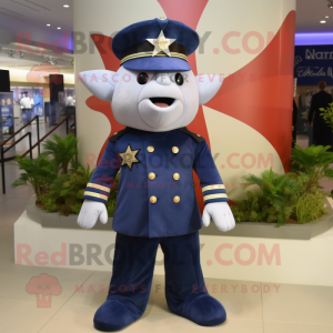 Navy Starfish mascot costume character dressed with a Empire Waist Dress and Belts