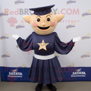 Navy Starfish mascot costume character dressed with a Empire Waist Dress and Belts