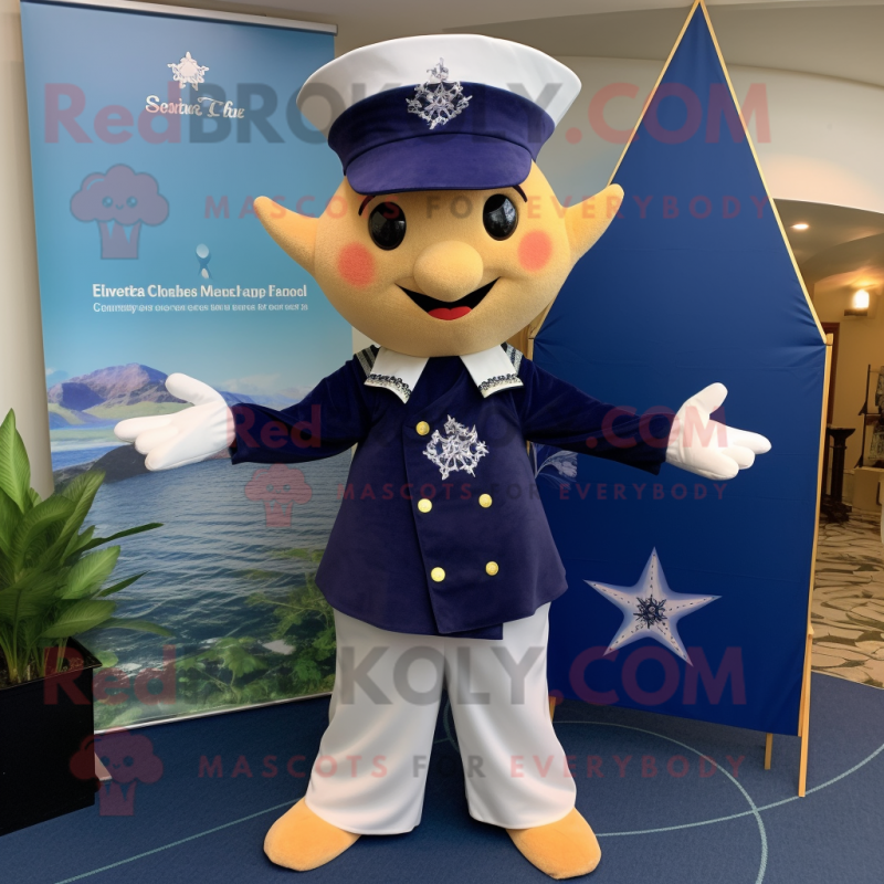 Navy Starfish mascot costume character dressed with a Empire Waist Dress and Belts