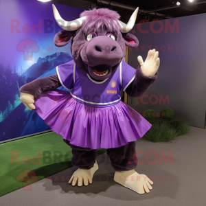 Purple Buffalo mascot costume character dressed with a Pleated Skirt and Foot pads