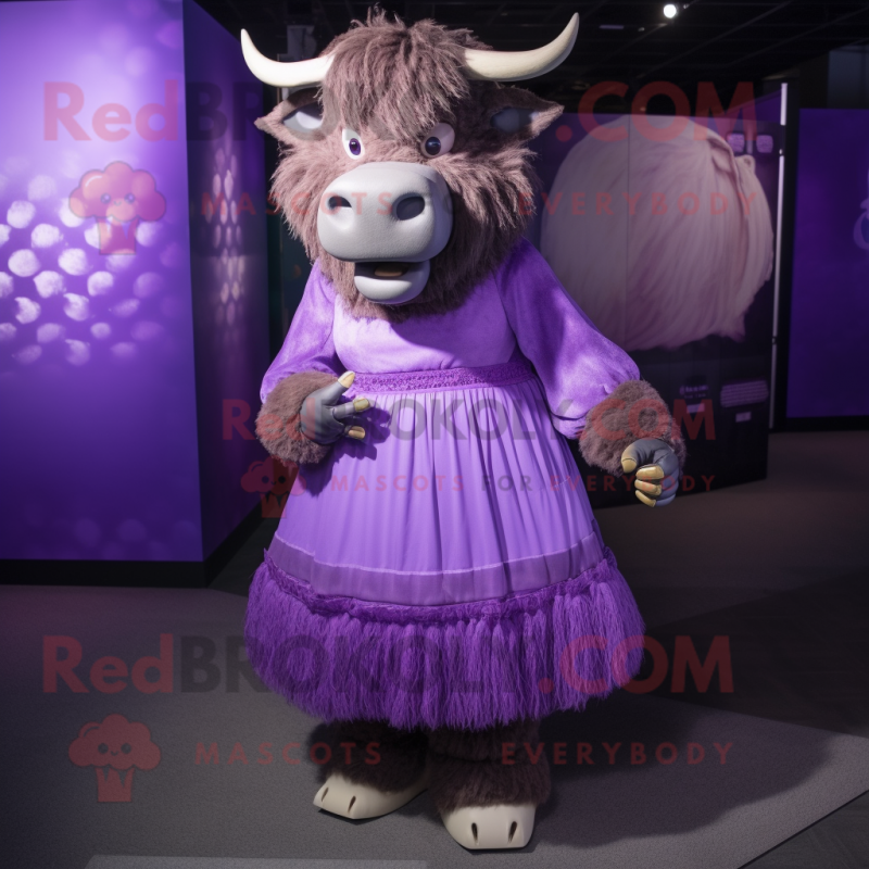 Purple Buffalo mascot costume character dressed with a Pleated Skirt and Foot pads Purple Buffalo mascot costume character dressed with a Pleated Skirt and Foot pads