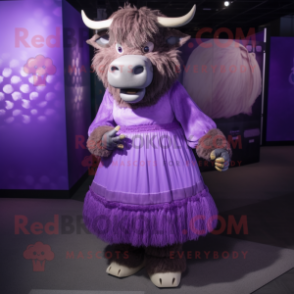 Purple Buffalo mascot costume character dressed with a Pleated Skirt and Foot pads