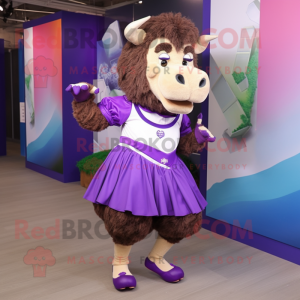 Purple Buffalo mascot costume character dressed with a Pleated Skirt and Foot pads