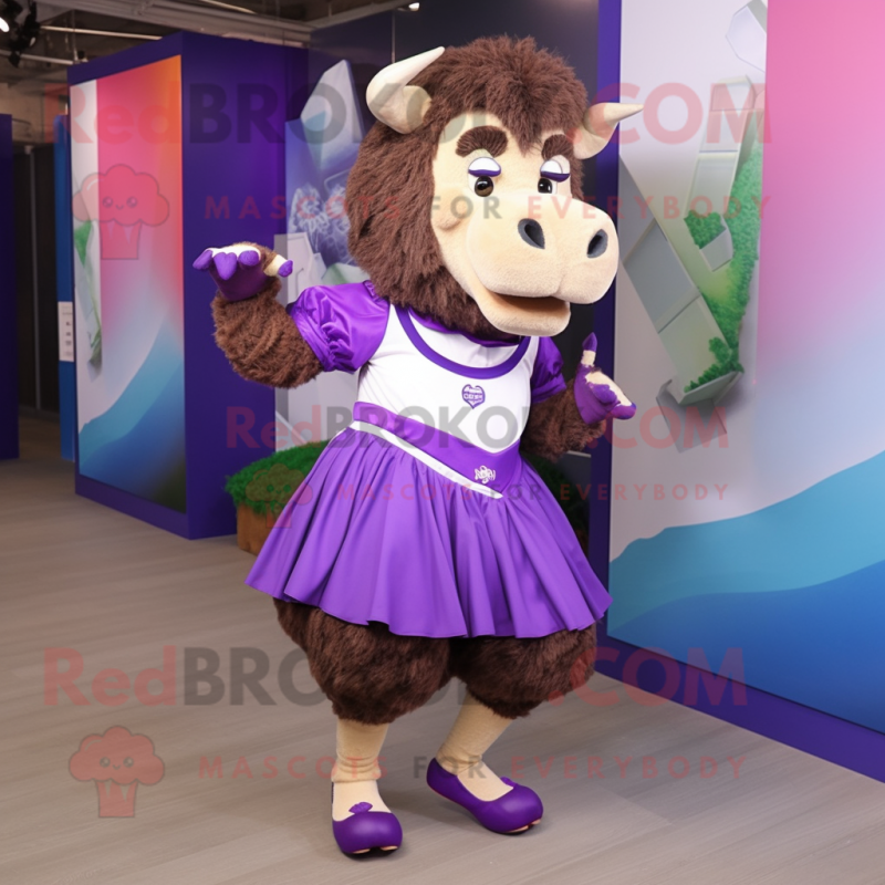 Purple Buffalo mascot costume character dressed with a Pleated Skirt and Foot pads