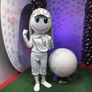 Silver Golf Ball mascot costume character dressed with a Leggings and Shawls