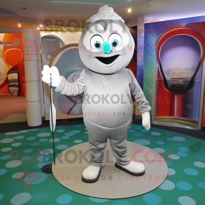 Silver Golf Ball mascot costume character dressed with a Leggings and Shawls