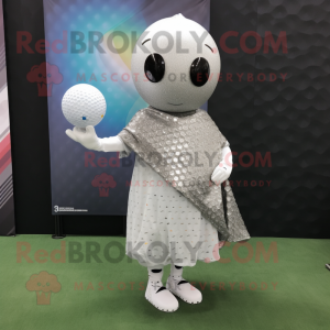 Silver Golf Ball mascot costume character dressed with a Leggings and Shawls