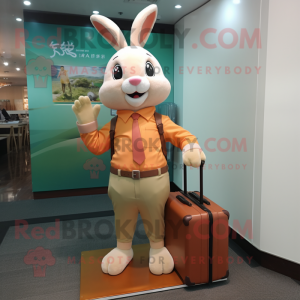 Peach Rabbit mascot costume character dressed with a Chinos and Briefcases