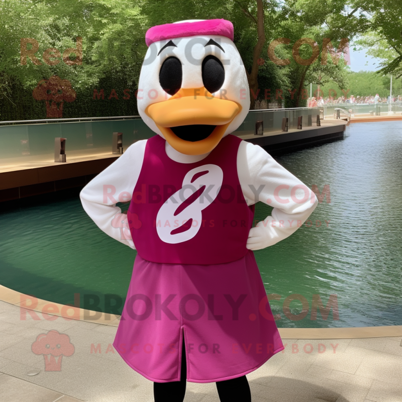 Magenta Swans mascot costume character dressed with a Tank Top and Bow ties