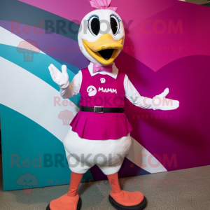 Magenta Swans mascot costume character dressed with a Tank Top and Bow ties