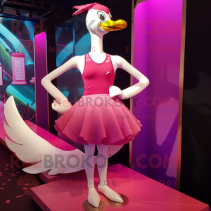 Magenta Swans mascot costume character dressed with a Tank Top and Bow ties