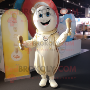 Cream Champagne mascot costume character dressed with a Playsuit and Brooches